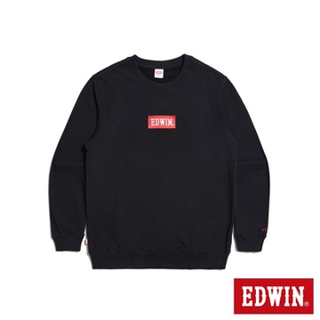 EDWIN 男裝 加大碼 BOX LOGO繡花厚長袖T恤-黑色