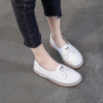 透氣真皮球鞋牛筋底淺口單鞋新款板鞋軟底時尚孕婦鞋顯腳小白鞋潮