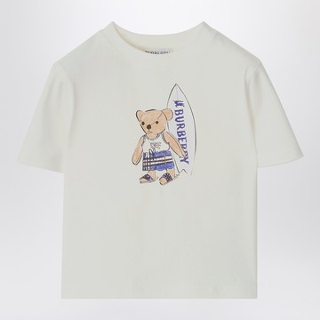 White T-shirt with surfing teddy bear