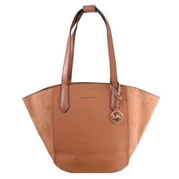 【全新福利品】MICHAEL KORS PORTIA 絨面皮革肩背托特包.咖
