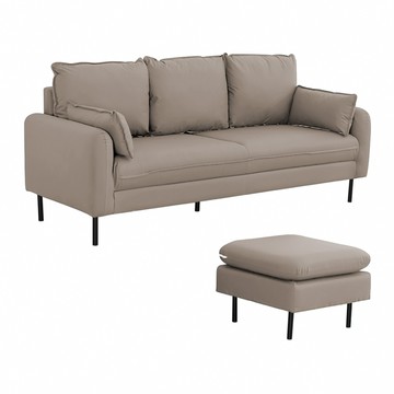 【IDEA】艾樂現代貓抓皮圓潤舒適三人沙發+腳蹬/皮沙發/L型沙發(2色任選)卡其色