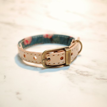 狗 大貓 項圈 S號 櫻花飄香 緞面花布 植楺皮 附鈴鐺 可加購吊牌