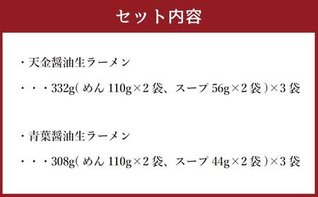 藤原製麺 製造　旭川ラーメン 醤油生ラーメンセット 天金醤油、青葉 )各2袋入り×3袋