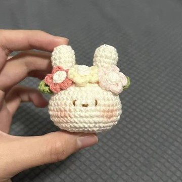 送教程💛小兔子掛件毛線手工編織diy鉤針材料花環手作玩偶可愛鑰匙扣糰子 編織材料包diy diy手作材料包 羊毛氈編織
