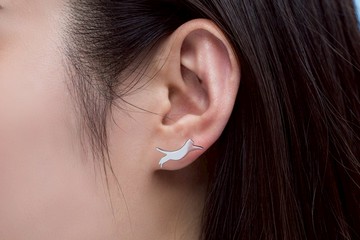 貓影與鑽-飛起來的貓耳針式耳環(可改夾式)-抗敏醫療