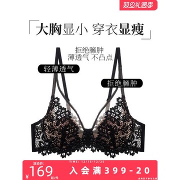 夏娃的誘惑全罩杯內衣女薄款大胸顯小胸縮胸防下垂軟鋼圈美背文胸