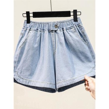 加肥加大碼松緊腰牛仔短褲女夏季百搭胖mm200斤闊腿褲寬松a字熱褲