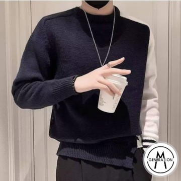 【M世代】男生復古純色毛衣 男生素色毛衫針織毛衣 寬鬆半高領毛衣 男生毛線衣 針織毛衣 男針織線衣(BW6011