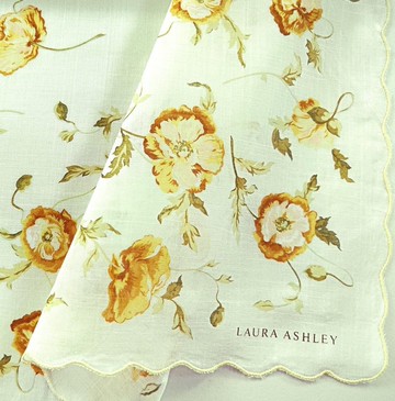 Laura Ashley 復古手帕 - 罌粟花 - 橘色花朵 (19.5 x 19 英吋)