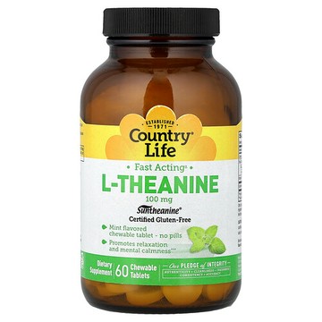 Country Life, L-茶氨酸，100 毫克，60 片咀嚼片