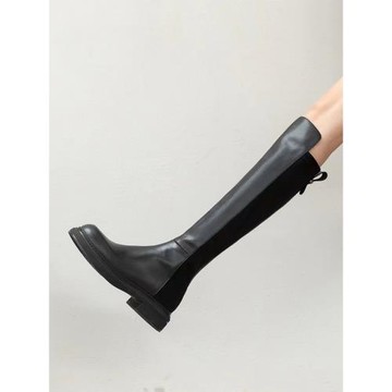 羊皮版！彈力瘦瘦不過膝長靴女秋冬2024粗跟厚底套高筒機車騎士靴