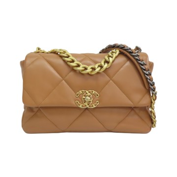 CHANEL 香奈兒 棕色羊皮 19  30CM 兩用包 AS1161 【二手名牌BRAND OFF】