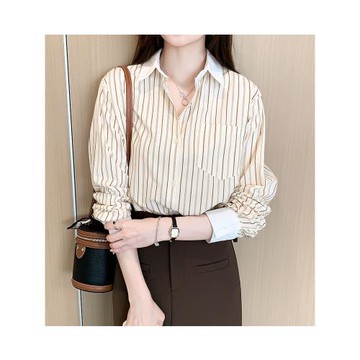 條紋襯衫女2025秋季新款長袖寬松休閑設計感小眾撞色襯衣打底上衣