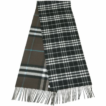 BURBERRY 巴寶莉 100%喀什米爾雙面粗細格紋羊絨圍巾(168x30CM/黑x咖啡)
