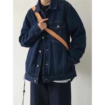 秋冬日系復古休閑深色工裝牛仔夾克水洗重磅做舊寬松男女同款外套