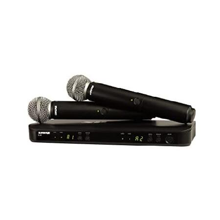 Shure BLX288 SM58 UHF Wireless Microphone System Perfect for Church, Karaoke, Vocals 14-Hour Battery Life, 300 ft Range Includes (2) SM58 Handhe