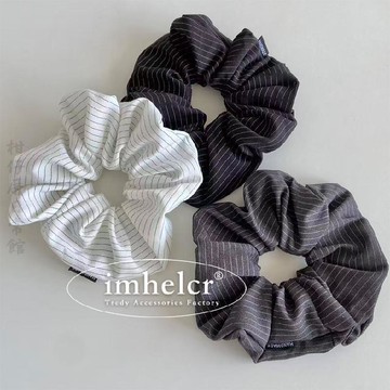 🔥2件9折🍊臺北出貨🍊可開發票韓國新款質感條紋大腸髮圈經典日常百搭扎低馬尾丸子頭髮繩髮飾女
