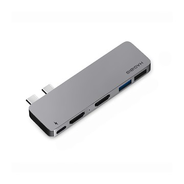 HAGiBiS 鋁合金Type-C三頻顯示5合1擴充器雙頭+PD供電 DC6-DH  1個