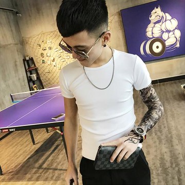 夏季男士短袖T恤內搭半袖打底衫男上衣服潮牌潮流痞帥修身緊身衣