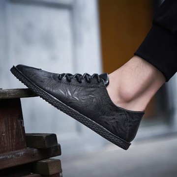 春季男士豆豆百搭黑色休閑社會小伙韓版潮流青少年薄底發型師皮鞋