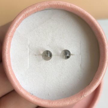 天然白水晶圓珠耳釘女款925純銀6mm小燈泡簡約時尚百搭水晶耳飾品