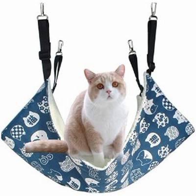 猫 ハンモック 猫 ハウス ベッド マット ふかふか 春夏秋冬でも使える 調節可能 耐荷重 10KG 小動物 猫用品 昼寝 遊び場 (ブルー)