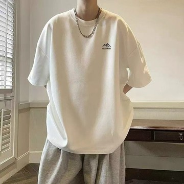 寬鬆短袖 素t 短袖t恤男 100%純棉美式學生歐美街頭潮牌新款寬鬆t恤短袖男款夏季高街復古