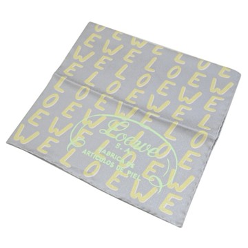 LOEWE 滿版經典LOGO撞色絲質大方巾(灰/淺黃)