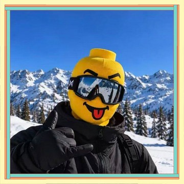 本島💥黃色積木人滑雪面罩 戶外搞怪仿真小黃人頭套 騎行防風護臉頭套 彈性透氣全包臉罩 趣味拍照道具 登山機車出行個性裝