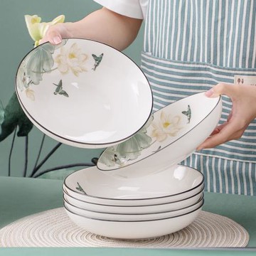 優尊陶瓷盤子套裝組合家用新款深盤湯盤圓形釉中彩創意中式菜碟盤