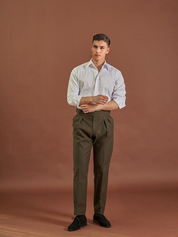 ALCPT005 Two Flats 4 Button Cotton Pants Khaki