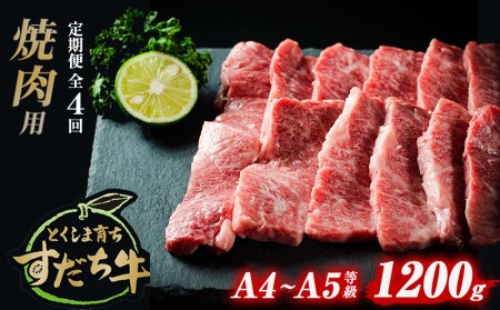 定期便 4回お届け すだち牛 黒毛和牛 （ 焼肉用 ） 1.2kg