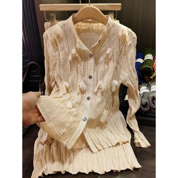 設計感小眾手工褶皺立體花朵上衣半身裙兩件套女春季時尚套裝