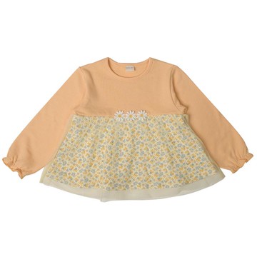 akachan honpo - 長袖休閒上衣-拼接-奶油色