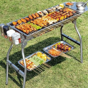 不鏽鋼烤肉爐 附置物架全套 戶外露營 BBQ 燒烤架 木炭烤架 可折疊便攜式燒烤爐 多人大型燒烤爐子