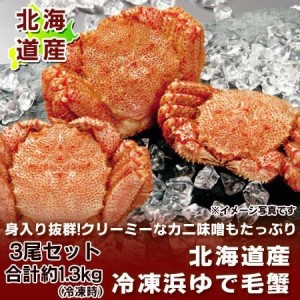 北海道 毛ガニ 3杯 送料無料 浜茹で けがに 3尾 毛ガニ 北海道産 毛蟹 3尾 440g×3 魚介類 カニ 毛ガニ