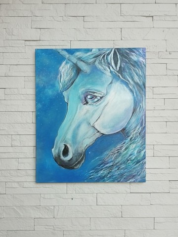 獨角獸守護之馬/帶來安定力量的療癒原創畫作