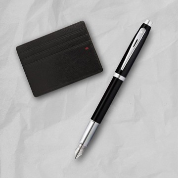 【SHEAFFER】100系列霧黑銀夾鋼筆-F尖+經典卡夾禮盒 免費刻字