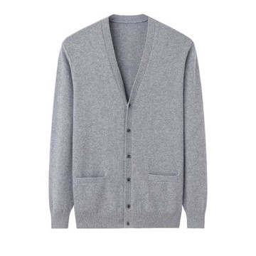 絨爵針織開衫外套男羊絨衫平面系扣開衫中老年羊毛衫毛衣男K1022