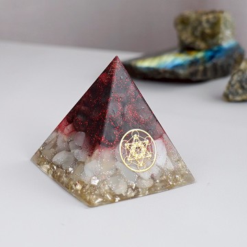 預訂【石榴石、月亮石】奧根水晶能量金字塔Orgonite 6x6 cm