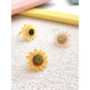 工喜手工「小向日葵」耳釘戒指材料包diy鉤針編織微鉤80號蕾絲線