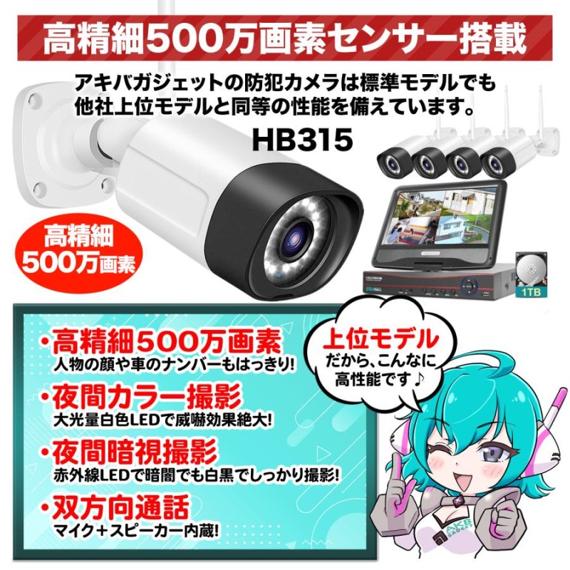 防犯カメラ 屋外 セット 家庭用 ワイヤレス wifi カメラ4台 モニター 