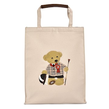 DAKS 英倫紳士小熊格紋帆布手提托特包-卡其色