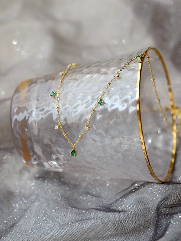 大樂良品s925純銀choker鎖骨鏈女祖母綠鋯石項鏈森系網紅氣質輕奢1入