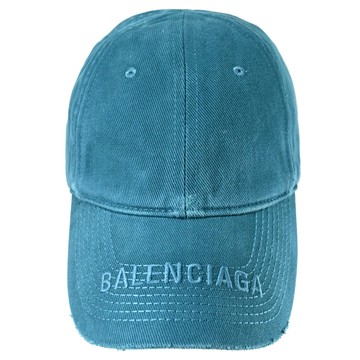 BALENCIAGA 巴黎世家 673318 電繡LOGO刷舊棉質棒球帽.藍綠