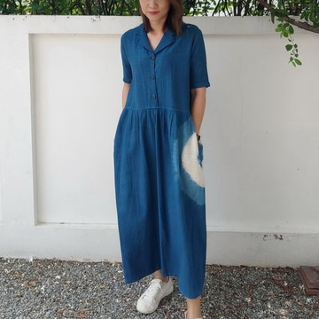 Indigo Target Dress Hawaii - 紮染棉質夏威夷領連身裙