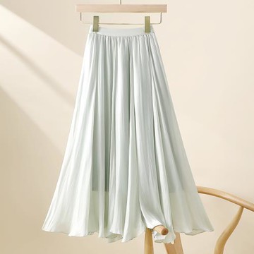 高級感流光紗半身裙女2025夏新款a字不規則珠光裙中長垂感百褶裙