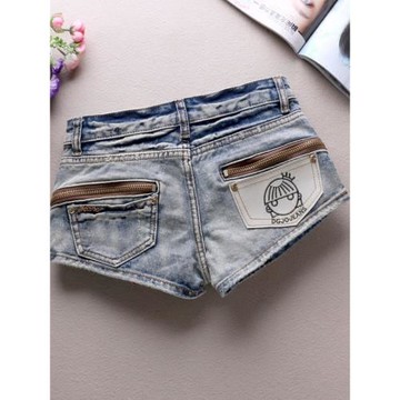 歐洲站帶拉鏈做舊破洞低腰牛仔超短褲女夏季新款性感包臀熱褲顯瘦