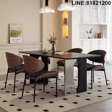 餐桌椅組合 餐桌 餐椅 免運 熱銷 附發票 大理石餐桌 岩板餐桌 實木餐桌 現代簡約復古風黑色巖板餐桌家用長方形飯桌設計師高端餐桌椅組合 支持訂製