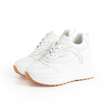 個性厚底真皮休閒鞋-白